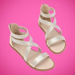 Ladies Girls Size 4 Gold Strappy Sparkle Gladiator Zip Up Sandals